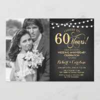 60º Aniversário com Foto - Quadro Negro e Dourado