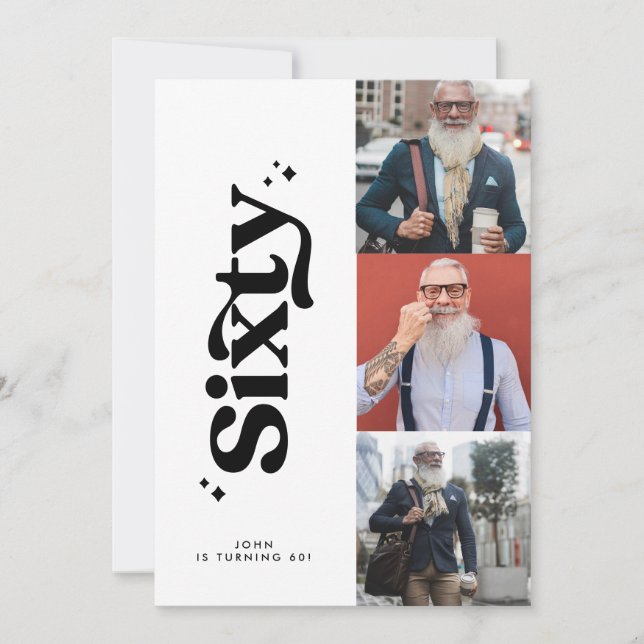 Convites 60º Aniversário convida uma fotografia simples e m (Frente)