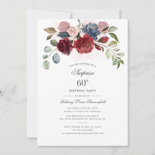 Convites 60º aniversário da Festa de aniversário Floral de  (Frente)