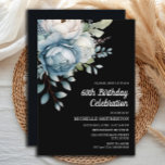 Convites 60º Aniversário da Mulher Negra Azul-Branca<br><div class="desc">Linda cor azul e branca da água floral no cartão postal do 60º convite de aniversário feminino preto. O texto é totalmente personalizável,  de modo que este cartão pode ser projetado para qualquer idade. Entre em contato comigo para obter assistência com a personalização ou para solicitar produtos correspondentes.</div>