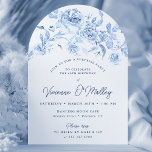 Convites 60º Aniversário da Surpresa Festa Azul Arco Floral<br><div class="desc">Elegante poeirento rosa floral azul 60º aniversário,  convite de forma de festa surpresa.</div>