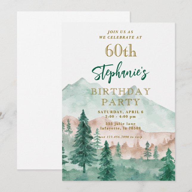 Convites 60º Aniversário da Tree Forest Mountain (Frente/Verso)