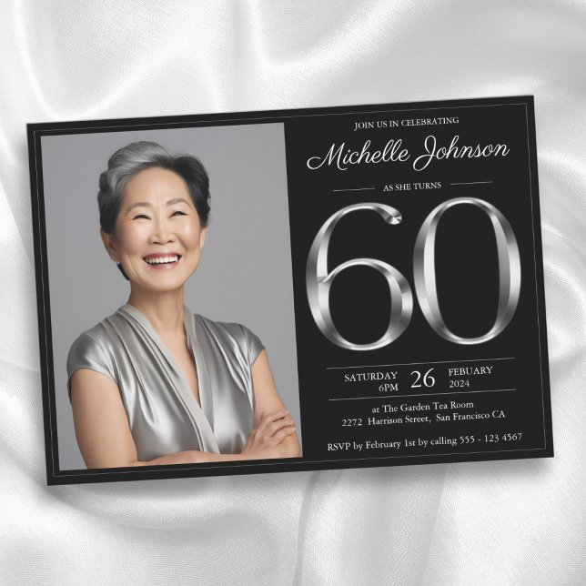 Convites 60º aniversário de Black and Silver (Black and Silver 60th Birthday Invitation)