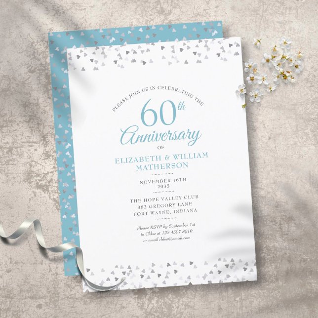 Convites 60º Aniversário de Bodas de Diamante Corações de A (60th Diamond Wedding Anniversary Love Hearts Invitation)
