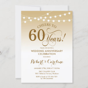Convites 60º Aniversário de Casamento - Dourado Branco
