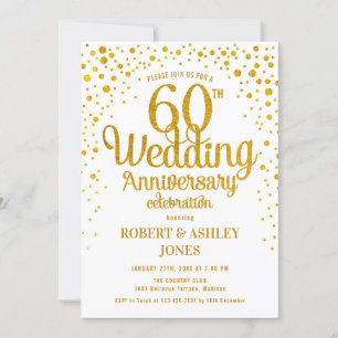 Convites 60º Aniversário de Casamento - Dourado e Branco