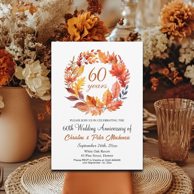 Convites 60º aniversário de casamento Fall Floral Garland (Criador carregado)