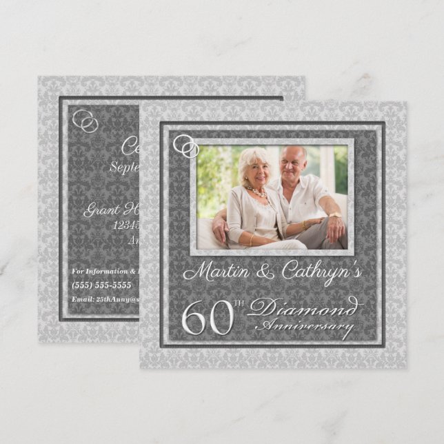 Convites 60º Aniversário de Diamante com Festa de Fotos (Frente/Verso)