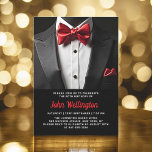 Convites 60º aniversário de Tuxedo preto e vermelho<br><div class="desc">Comemore em estilo com este Convite de Aniversário de Tuxedo Negro e Vermelho, exuando elegância e sofisticação. Os elegantes antecedentes negros e os sotaques deram o tom para um caso luxuoso, perfeito para uma celebração de marco. Com seu refinado design, inspirado em tuxedo, esse convite capta a essência de uma...</div>