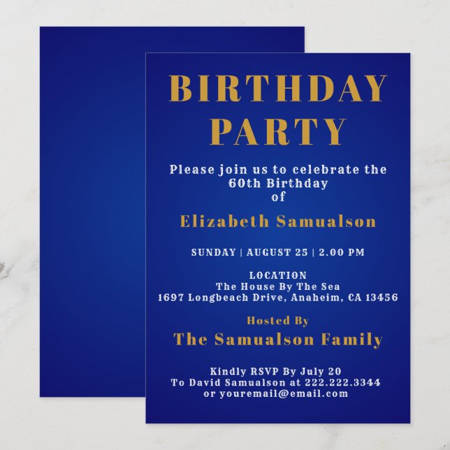 Convites 60º aniversário Definição de normas Azul Aniversár (Frente/Verso)