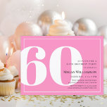 Convites 60º aniversário do 60º Script Branco e Rosa Modern<br><div class="desc">Brincadeira Moderna,  Rosa e White Script 60º Convite de Aniversário Seus convidados saberão que esta será uma festa especial apenas olhando para este convite!</div>