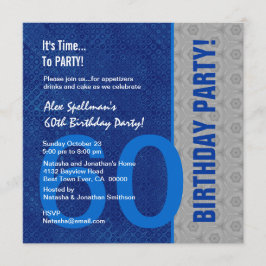 Convites 60º aniversário do Azul Moderno e Prata S303