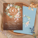 Convites 60º aniversário do casamento Rustic Wood Rosa Garl<br><div class="desc">Apresentando uma delicada granja floral de aquarela em um fundo de madeira de safra rústica, este convite de 60 anos de casamento botânico pode ser personalizado com suas informações especiais de aniversário de diamantes. O reverso apresenta uma garland floral correspondente que enquadra suas datas de aniversário em um texto branco...</div>