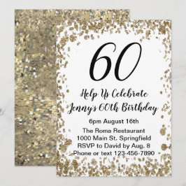 Convites 60º Aniversário do Elegante Convidando-a em Dourad