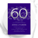 Convites 60º aniversário do Elegante Purple Silver<br><div class="desc">Elegante convite de aniversário prateado roxo 60º. Design feminina moderna personalizável,  com sotaques botânicos rosas e prata brilhante fraca. Simples cartão de convite floral perfeito para uma comemoração de um na moda. Personalize com seus próprios detalhes. Impressos convites Zazzle ou modelo de impressão digital instantânea para download.</div>
