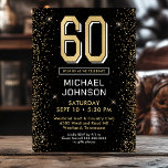 Convites 60º aniversário do Modern Black<br><div class="desc">Este fabuloso convite de aniversário preto-e-ouro com 60º e 60º em ouro com fontes modernas e lados com brilho de ouro seria perfeito para pedir às pessoas que se juntem a vocês enquanto celebram o homem no 60º aniversário da sua vida. É tradicional e clássico enquanto é fresco, moderno e...</div>