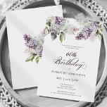 Convites 60º Aniversário do Partido Surpresa Flor Lilac Rox<br><div class="desc">Lilases púrpuras de aquarela suave criam um convite bonito para 60 anos de primavera. A caligrafia adiciona uma estética elegante. Este convite de aniversário está disponível tanto no estoque de papelão tradicional quanto em uma versão descarregável.</div>