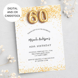 Convites 60º aniversário, dourado branco confetti elegante