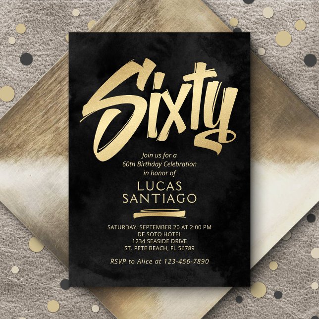 Convites 60º aniversário Dourado negro (Criador carregado)