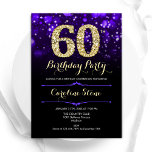Convites 60º aniversário Dourado roxo<br><div class="desc">60º convite de aniversário. Design púrpura elegante com ouro brilhante. Apresenta na moda diamante, luzes e fontes de script. Homens ou mulheres convidam no dia. Perfeito para uma festa de aniversário adulta na moda. Personalize com seus próprios detalhes. Envie-me uma mensagem se precisar de mais personalização. Impressos convites Zazzle ou...</div>