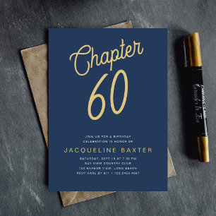 Convites 60º aniversário Dourado Script 60 Azul