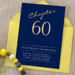 Convites 60º aniversário Dourado Script Moderno Azul<br><div class="desc">Convite de aniversário sofisticado e elegante.</div>