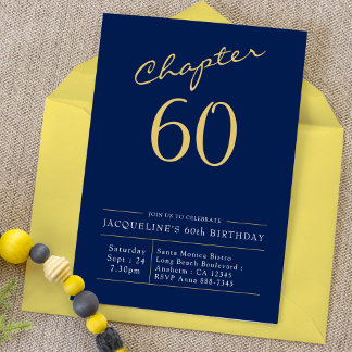 Convites 60º aniversário Dourado Script Moderno Azul