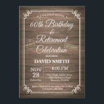 Convites 60º aniversário e festa de aposentadoria<br><div class="desc">60º aniversário e Convite de festas de aposentadoria com fundo de madeira russa. Vintage Retro Country.
Para mais personalização,  clique no botão "Personalizar" e use a ferramenta design para modificar este modelo.</div>