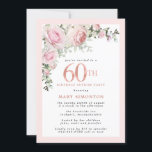 Convites 60º aniversário Festa de Surpresa Rosa Rosa Rosa F<br><div class="desc">Honra uma mulher especial com esta elegante e feminina 60ª Convite de aniversário. 60º está escrito em texto rosa grande. O Partido da Surpresa de Aniversário segue. O nome do convidado também está em letras cor-de-rosa. As rosas cor-de-rosa pinceladas e as folhas verdes salgadas criam um belo spray floral no...</div>
