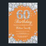 Convites 60º aniversário Laranja e Diamante prateado<br><div class="desc">60º Convite de Aniversário. Orange e Silver Rhinestone Diamond. Convidado Elegante Birthday Bash. Aniversário Adulto. Mulheres Aniversário. Homens Aniversário. Para mais personalização,  clique no botão "Personalizar" e use nossa ferramenta de design para modificar este modelo.</div>