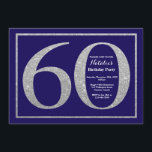 Convites 60º Aniversário Marinho Azul e Silver Glitter<br><div class="desc">60º Convite de Aniversário. Festa de aniversário Marinho azul e  brilhante Convide com fundo azul Marinho. Surpresa Aniversário. Aniversário Adulto. Homens ou Mulheres no Bday Bash Party.
Para mais personalização,  clique no botão "Personalizar" e use a ferramenta design para modificar este modelo.</div>