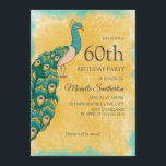 Convites 60º Aniversário Pavão Amarelo Teal<br><div class="desc">60º convite de aniversário com um pavão amarelo e lacrimogêneo num fundo amarelo de aquarela. O texto é personalizável para que este convite possa ser personalizado para qualquer idade.</div>