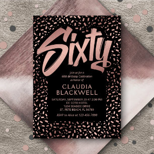 Convites 60º Aniversário Rosa Dourado Confetti