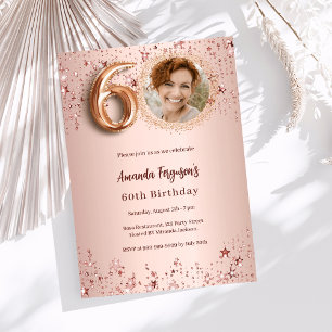 Convites 60º Aniversário, rosa dourado, estrelas de luxo