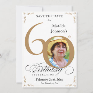 Convites 60º Aniversário Salvar a Data Dourada e Personaliz