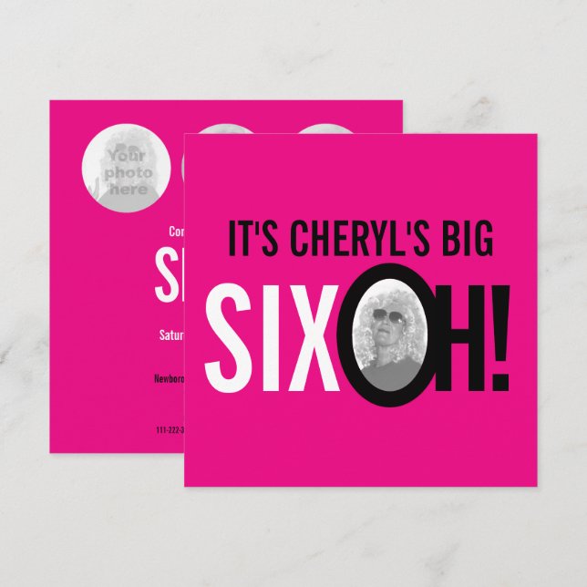 Convites 60º aniversário SEX OH! foto retrato rosa (Frente/Verso)