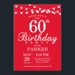 Convites 60º Aniversário - Vermelho<br><div class="desc">60º Convite de Aniversário com Luzes de Cordas. Fundo Vermelho. 13 15 16º 18º 20 21 rua 30 40º 50º 80 de 60º 70 de 100º,  qualquer idade. Para mais personalização,  clique no botão "Personalizar" e use a ferramenta design para modificar este modelo.</div>