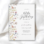 Convites 60º aniversário Watercolor Floral<br><div class="desc">Bonita e feminina, este 60º convite de aniversário inspirado na natureza celebra um aniversário no estilo elegante. Este charmoso design floral de aquarela tem flores silvestres em cores pastéis mistas ao longo da borda esquerda. Todo o texto pode ser personalizado para o seu partido. Você pode editar a idade para...</div>