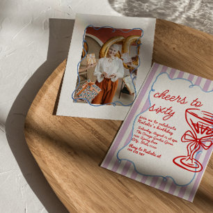 Convites 60º Champanhe Colorido Sessenta Foto Aniversário