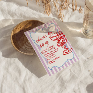 Convites 60º Desenhado Vidro Colorido de Champanhe Sessenta