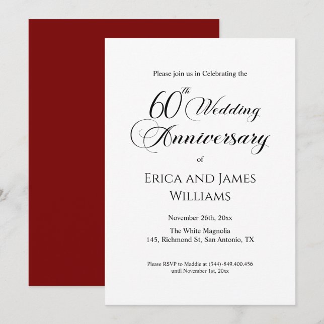 Convites 60º Escrito Legante de Aniversário de Casamento de (Frente/Verso)