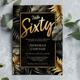 Convites 60º Negro e Dourado Folhas Tropicais Sessenta Hoje