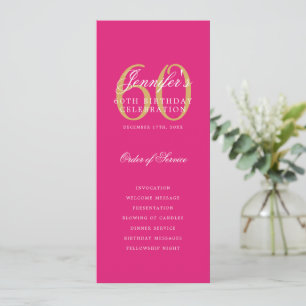 Convites 60º Programa de Aniversário Dourado Rosa Quente Ob