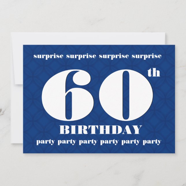 Convites 60º SURPREE Modern Blue and White Birthday W081 (Frente)