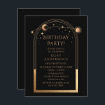 Convites 60.º aniversário 60.º Astronomia Dourada Celestial<br><div class="desc">60º aniversário Sessenta e poucos Celestiais Black Sun Moon Astronomy Astronomy Astronomy Astronomy Astronomy Astronomy Invites apresenta sol dourado, lua e estrelas com um quadro de ouro sobre fundo negro. Dentro é a sua informação de convite de aniversário personalizada. Projetado para você pelo Evco Studio. Ver a coleção de coordenação...</div>