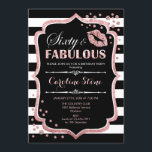 Convites 60.º aniversário - 60 Fabuloso Rosa preto Dourado<br><div class="desc">60º Convite de Aniversário. Design branco preto elegante com ouro brilhante rosa. Apresenta lábios cor-de-rosa beijando,  listras brancas pretas,  confetti e fonte de script. Perfeito para uma bolsa mensageifesta de aniversario elegante. Sessenta Fabulosa! Envie-me uma mensagem se precisar de mais personalização.</div>