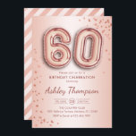 Convites 60.º aniversário - Balões Dourados Rosa<br><div class="desc">60º convite de aniversário. Design elegante em ouro de rosa brilhante. A placa de convite apresenta rosa dourado número 60 balões e fonte de script. Perfeito para uma comemoração de na moda. Envie-me uma mensagem se precisar de idade personalizada.</div>