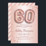 Convites 60.º aniversário - Balões Dourados Rosa<br><div class="desc">60º convite de aniversário. Design elegante em ouro de rosa brilhante. A placa de convite apresenta rosa dourado número 60 balões e fonte de script. Perfeito para uma comemoração de na moda. Envie-me uma mensagem se precisar de idade personalizada.</div>