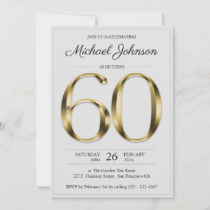 Convites 60.º Aniversário Cinza de Luz Dourada Sólida Elega