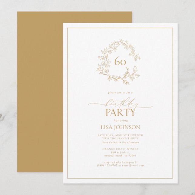 Convites 60.º Aniversário do Serviço de Folheto Dourado Mod (Frente/Verso)